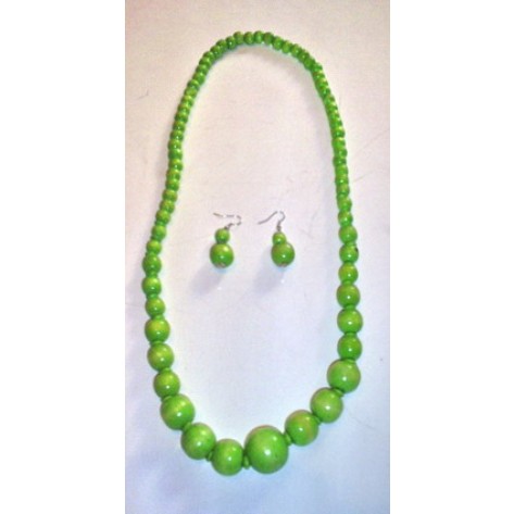 Set colier margele lungi - dama  - cu cercei - verde