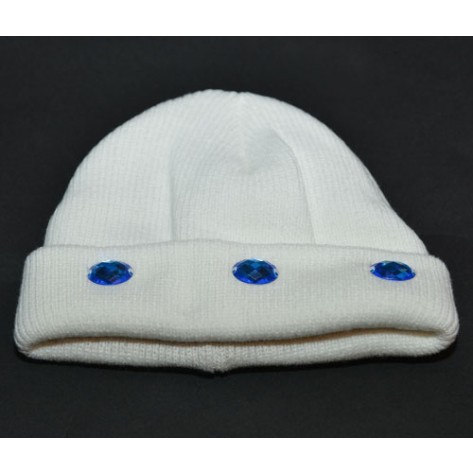 Caciula dama handmade alba cu pietre albastre ..OFERTA !!