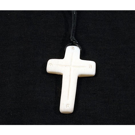 Medalion - cruce alba cu snur siliconat inclus 