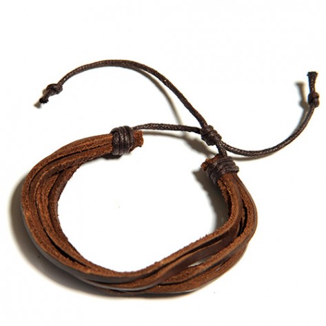 Bratara piele - fasii  - maro - unisex